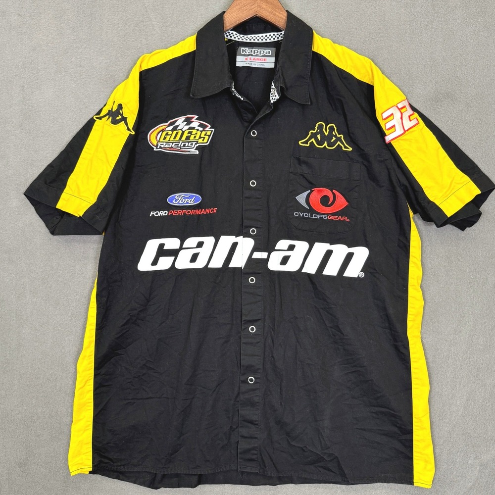 Kappa Racing Shirt Men XL Black Yellow Can-Am Ford Go Fas #32 Pit Crew Nascar
